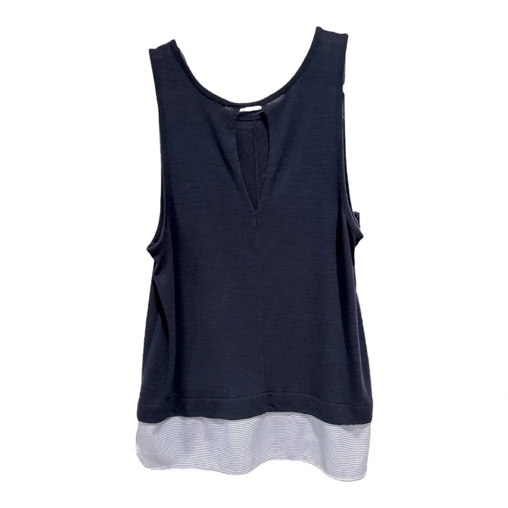 J. Crew Women's Sleeveless Layered Look Tank Top keyhole back blue‎ stripes L